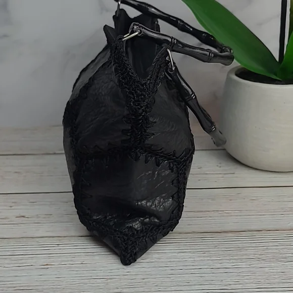 BLACK LEATHER & CROCHET PATCHWORK SMALL HANDBAG - Picture 3 of 10